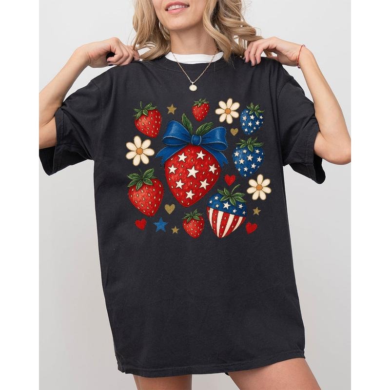 Festive T - Shirt: Celebrate with Strawberry - themed Fun and Patriotic Flair style 02 Hoodie Sweatshirt | PrintMintTees.com