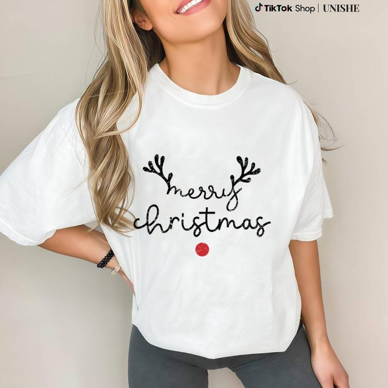 Festive and Fun Merry Christmas Reindeer Antlers T-Shirt Hoodie Sweatshirt | PrintMintTees.com