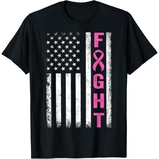 Fight Breast Survivor American Flag Breast Cancer Awareness T-Shirt Made in USA Hoodie Sweatshirt | PrintMintTees.com