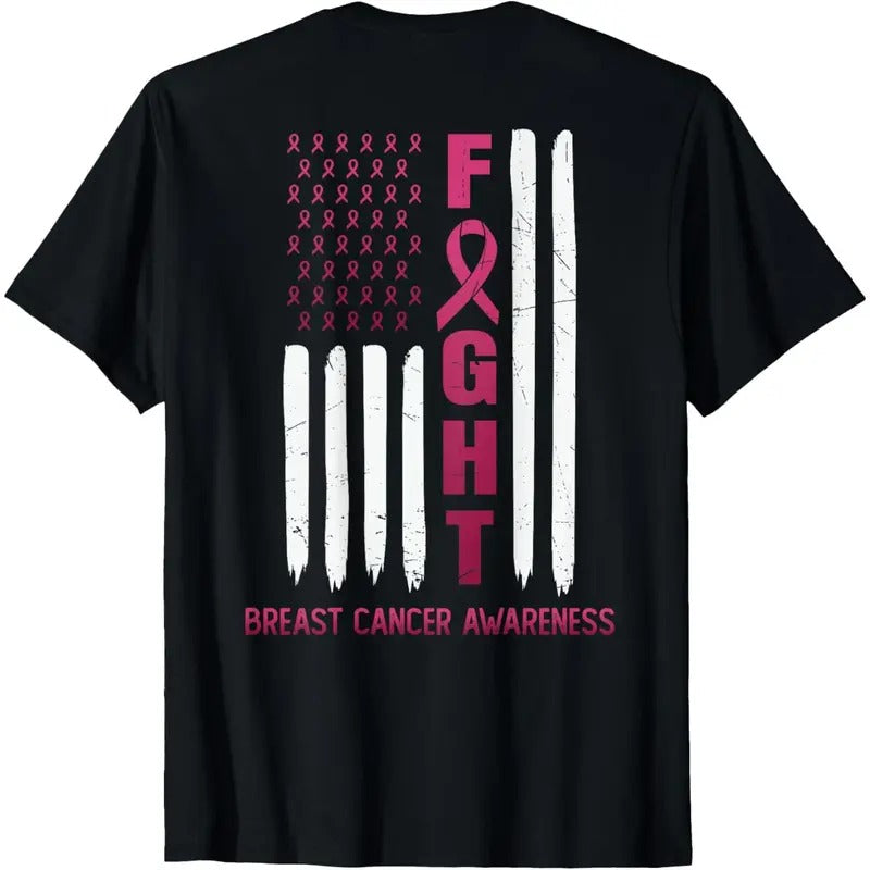 Fight USA FLAG on the BACK Breast Cancer Awareness T-Shirt made in usa Hoodie Sweatshirt | PrintMintTees.com