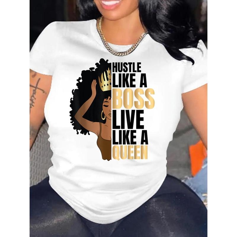 Figure & Letter Print Crew Neck T-Shirt, Casual Short Sleeve T-Shirt For Spring & Summer, Women's Clothing style 02...