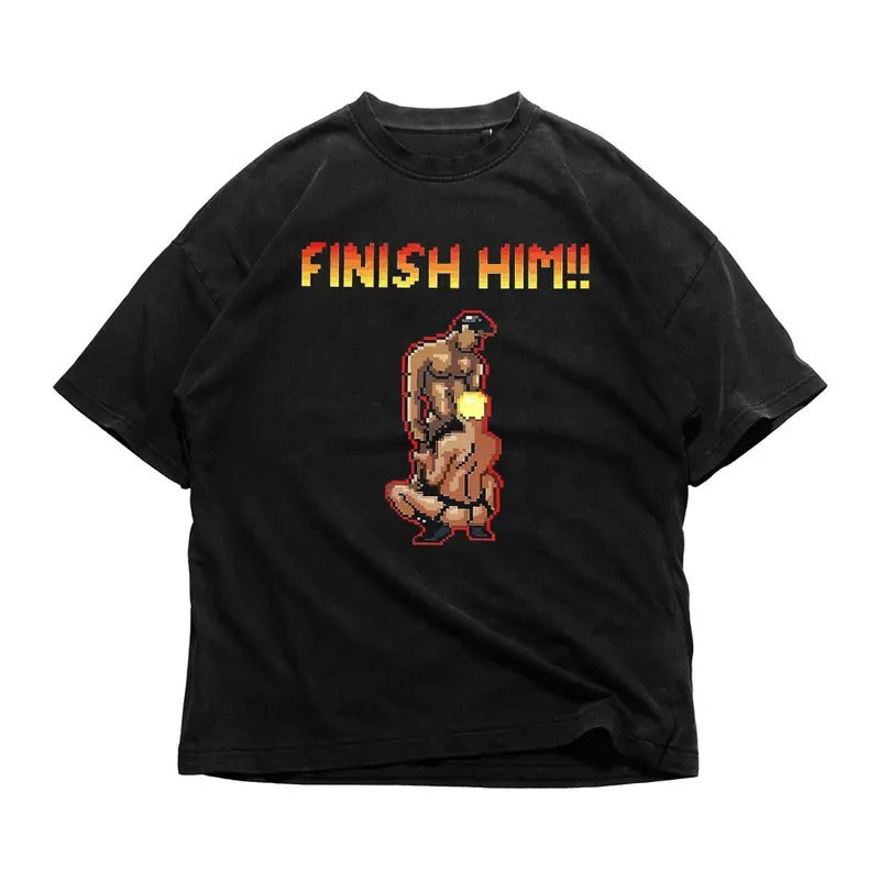 Finish Him Funny T-Shirt Gamer LGBT Hoodie Sweatshirt Pullover Unisex Boyfriend Cotton Menswear | PrintMintTees.com