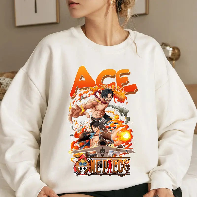 Fire Fist Whitebeard Pirates OP Shirt Crewneck Hoodie, Anime Shirt Comfort Cotton Sweatshirt | PrintMintTees.com