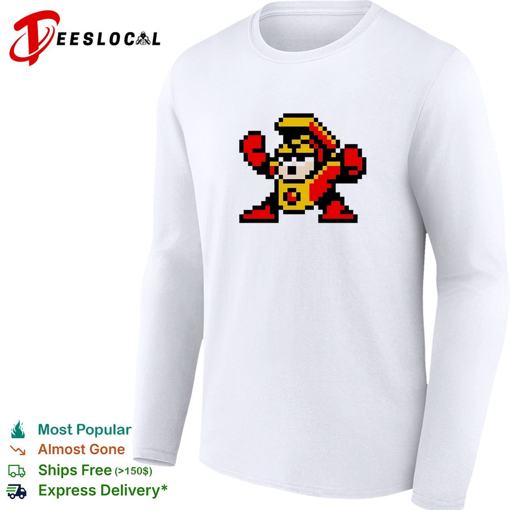 Fire Man raising fists Mega Man shirt