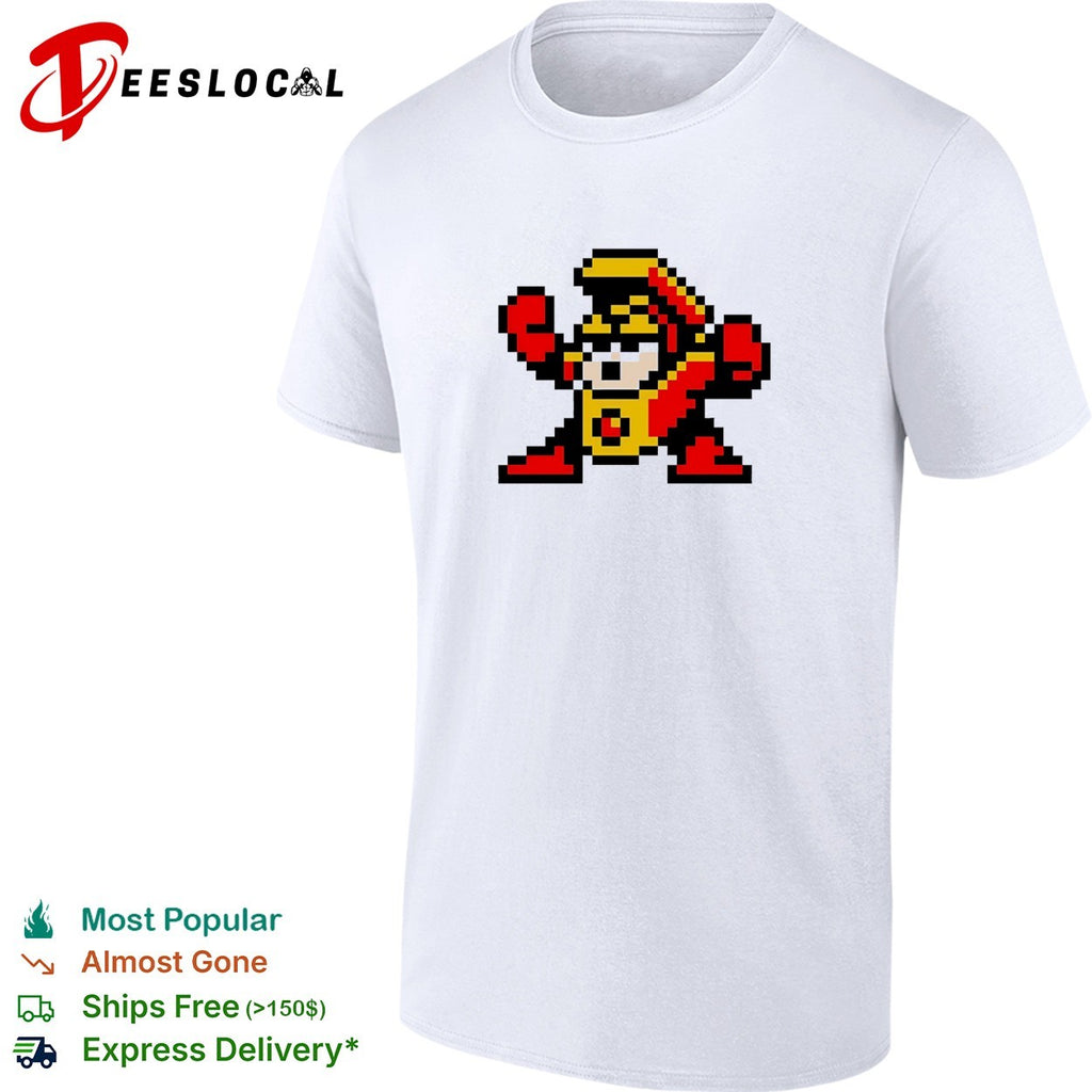 Fire Man raising fists Mega Man shirt