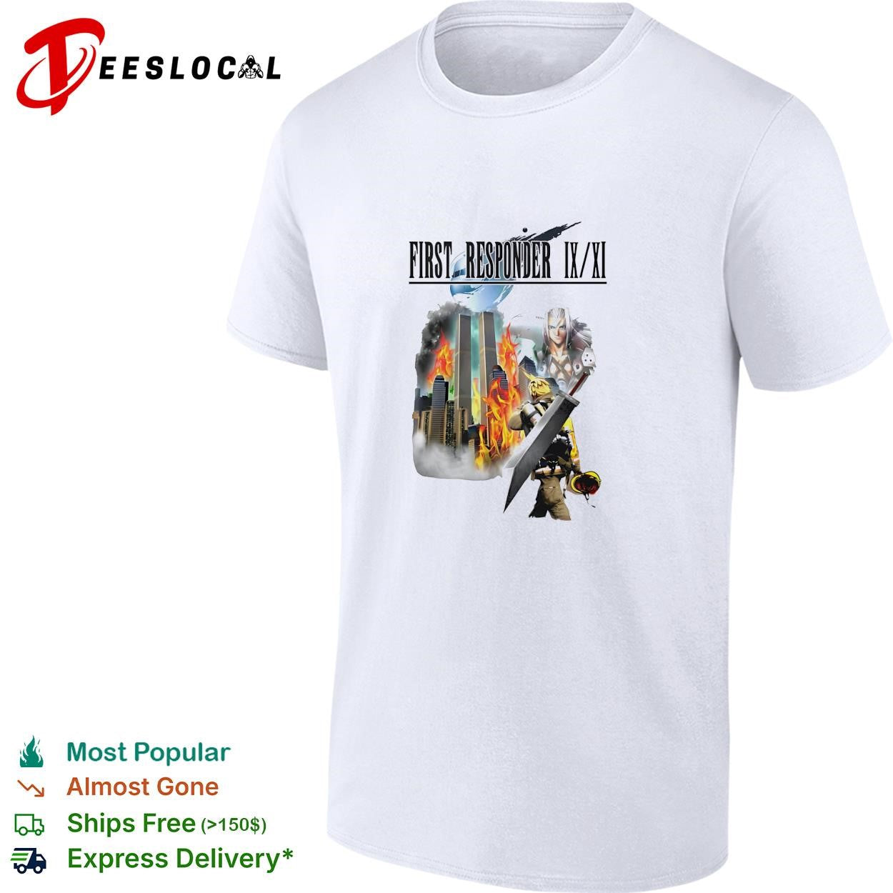 Firefighter holding sword first responder 9 11 twin towers tribute shirt