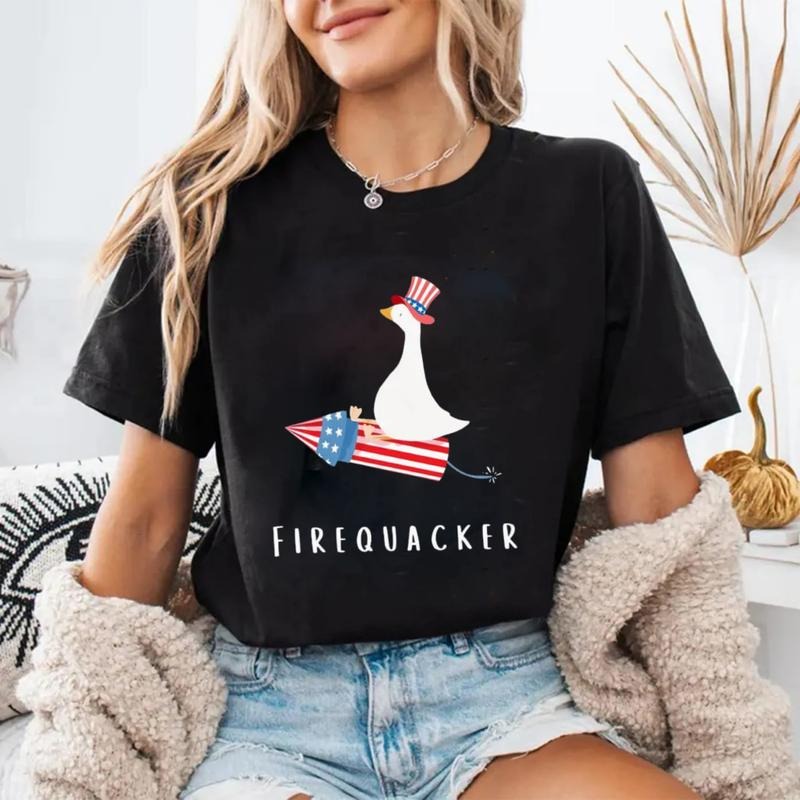Firequacker Goose T-Shirt, Patriotic Goose Tee Shirt, Funny Fourth Of July Shirt, Independence Day Shirt, Silly Goose...