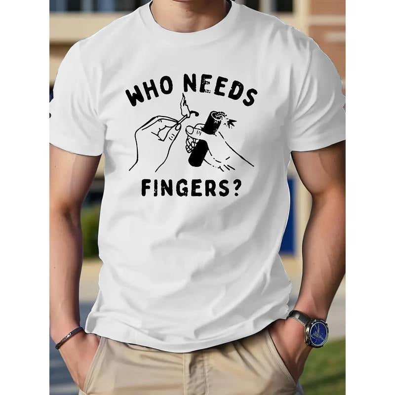 Fireworks "Who Needs Fingers" Pattern Printing Cotton Casual Novel Men's T-shirt, Short-sleeved Summer Shirt, Comfortable...