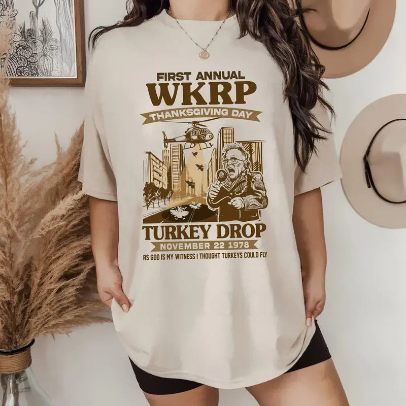 First Annual Wkrp Thanksgiving Day Turkey Drop Les Nessman Shirt, Funny Thanksgiving Day Shirt, Unisex Short Sleeve Tee...