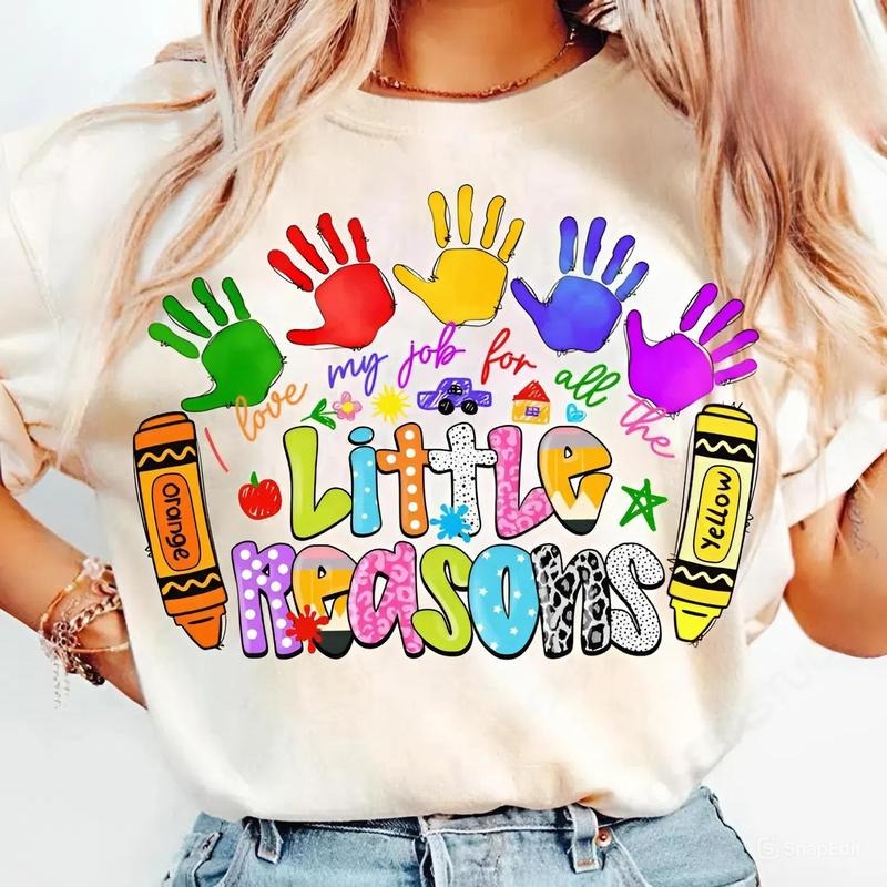 First Day Of School Shirt, I Love My Job For All The Little Reasons Shirt,  Crayon Drawing Teacher, Teacher Affirmation...