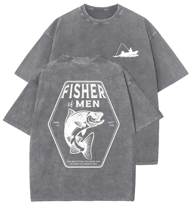 Fishers of Men Unisex Washed T-Shirt, Christian t shirts, Vintage 90s Graphic Tee, Gift Top Womenswear Cotton Mineral...