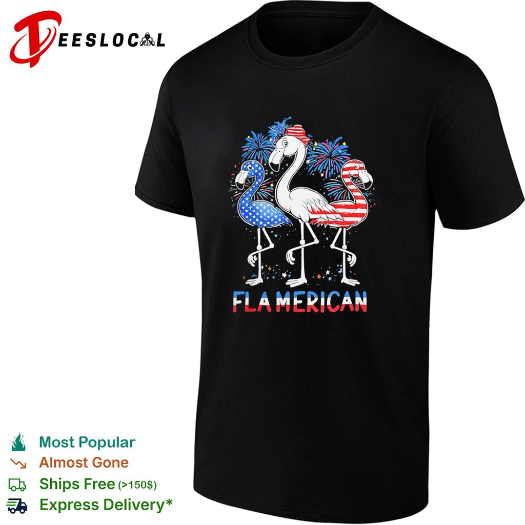 Fla merican flamingo fireworks patriotic fourth of july shirt