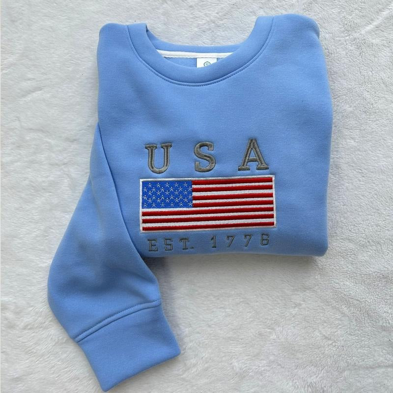 Flag Embroidered Sweatshirt, Hoodie, T-Shirt Unisex | PrintMintTees.com