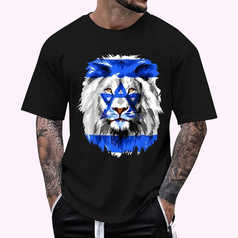 Flag of Israel lion Jewish Israel Flag T-Shirt , Unisex Cotton 100%, Top Menswear Hoodie Sweatshirt | PrintMintTees.com