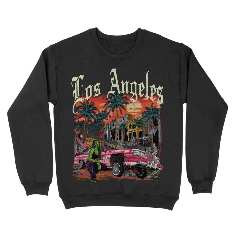 Fleece Crewneck Sweatshirt - Los Angeles Lowrider Graphic Menswear Shirt Hoodie | PrintMintTees.com