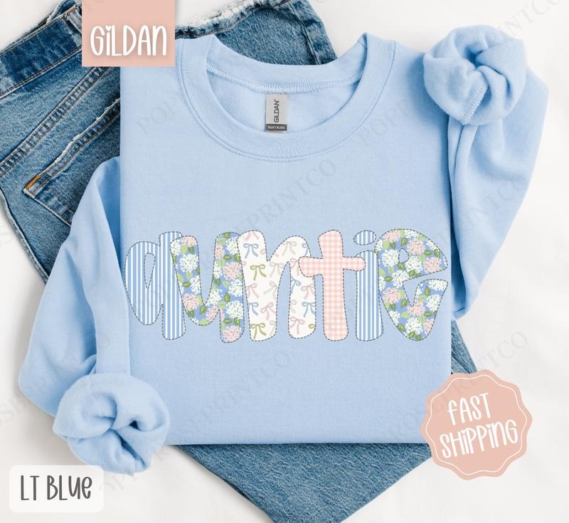 Floral Auntie Sweatshirt, Cute Aunt Sweater, Coquette Auntie Crewneck T-Shirts, Hoodie | PrintMintTees.com