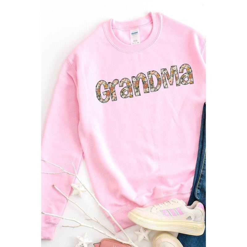 Floral Boho Grandma Heavy-weight Crew Sweatshirt Shirt Hoodie | PrintMintTees.com