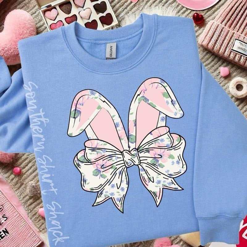 Floral Bunny Ears Sweatshirt | Carolina Blue Shirt Hoodie | PrintMintTees.com