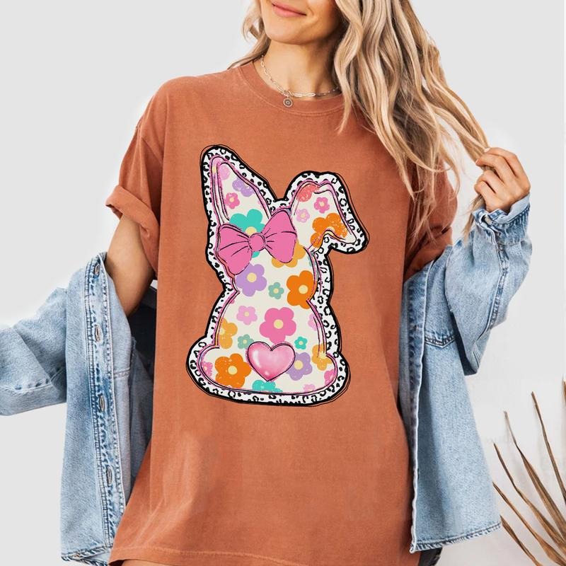 Floral Bunny Easter Shirt, Cute Spring Bunny Tee, Pastel Easter Outfit for Women, Colorful Bunny Graphic Shirt Hoodie...