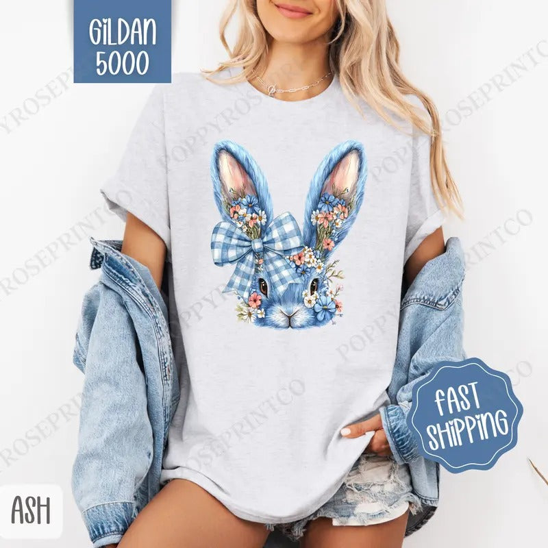Floral Bunny Shirt Gildan, Cute Easter Tee, Trendy Bunny Women's Tshirt Plus Sizes, Gift for Her Hoodie Sweatshirt