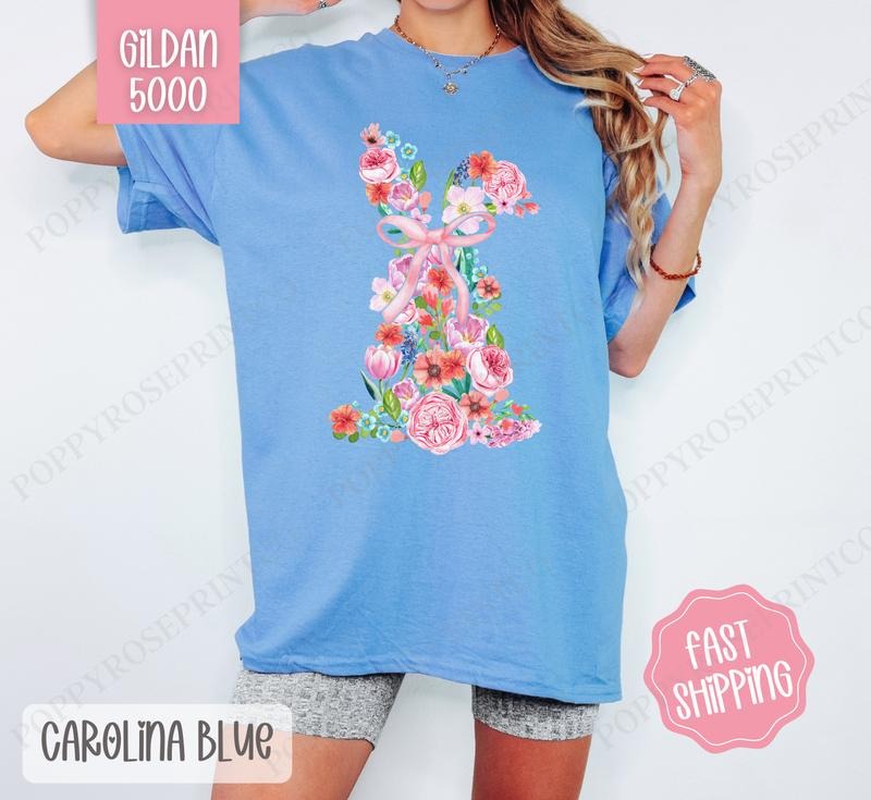 Floral Bunny Shirt Gildan, Cute Easter Tee, Trendy Bunny Women's Tshirt Plus Sizes, Gift for Herstyle{n002}2 Hoodie,...