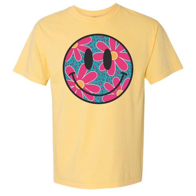 Floral Cheetah Happy Face Comfort Colors T-Shirt 'NLB' Hoodie Sweatshirt | PrintMintTees.com