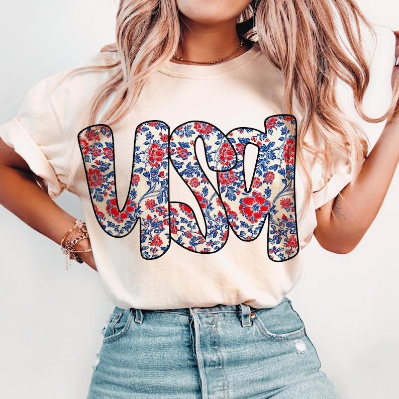 Floral Coquette USA t-shirt, Retro America t-shirt, 4th Of July t-shirt, 4th Of July sweatshirt, popular America t-shirt,...