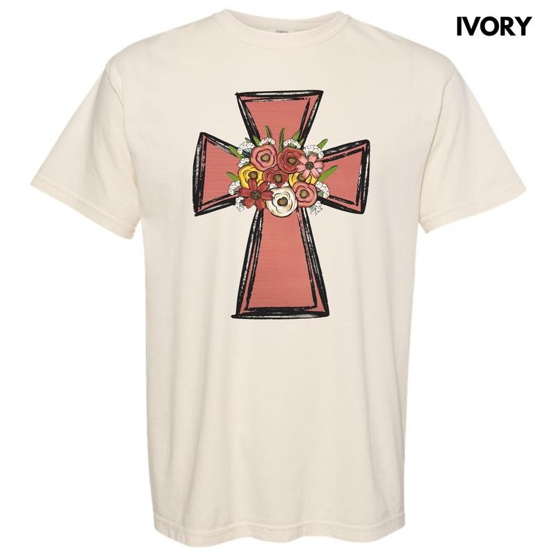 Floral Cross Comfort Colors T-Shirt Hoodie, Sweatshirt | PrintMintTees.com