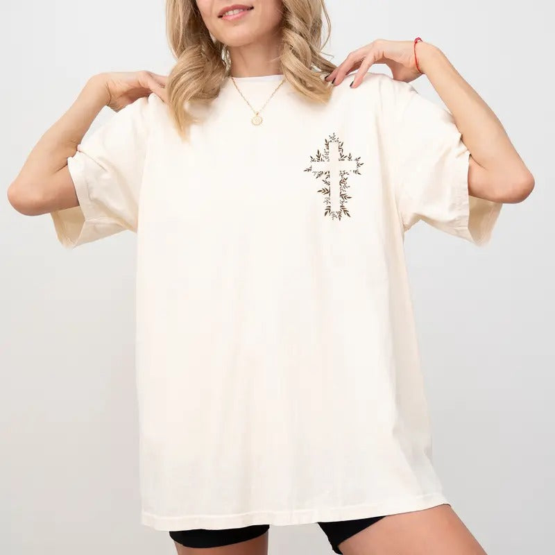 Floral Cross Shirt Comfort Colors, Christian Tees for Girls, Faith Based Christian Tshirt, Thanksgiving Gift Ideas for...