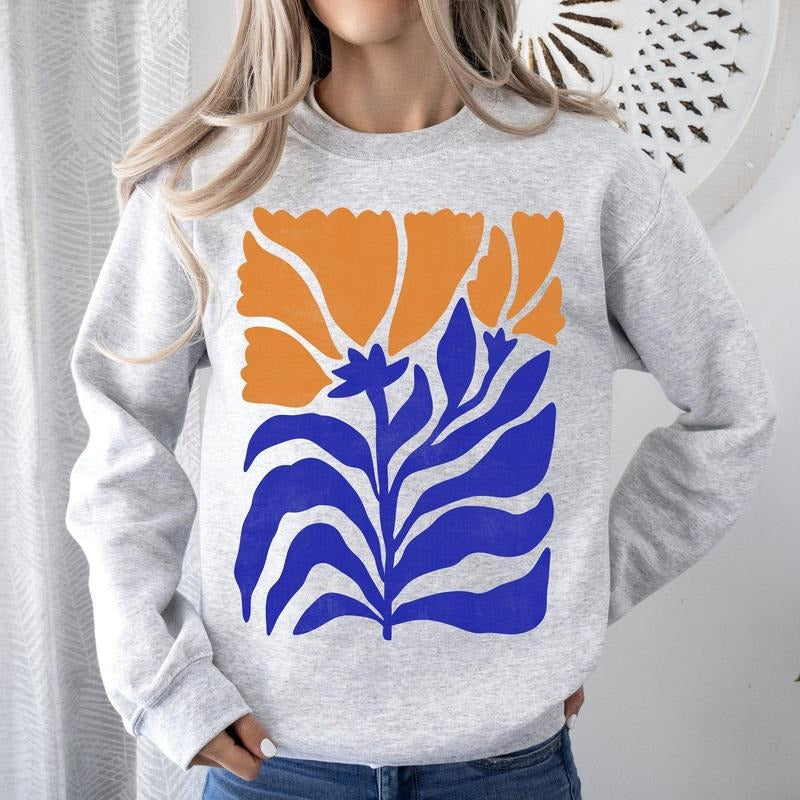 Floral Design, Flowers, Bold Blues And Oranges Sweatshirt T-Shirts, Hoodie | PrintMintTees.com
