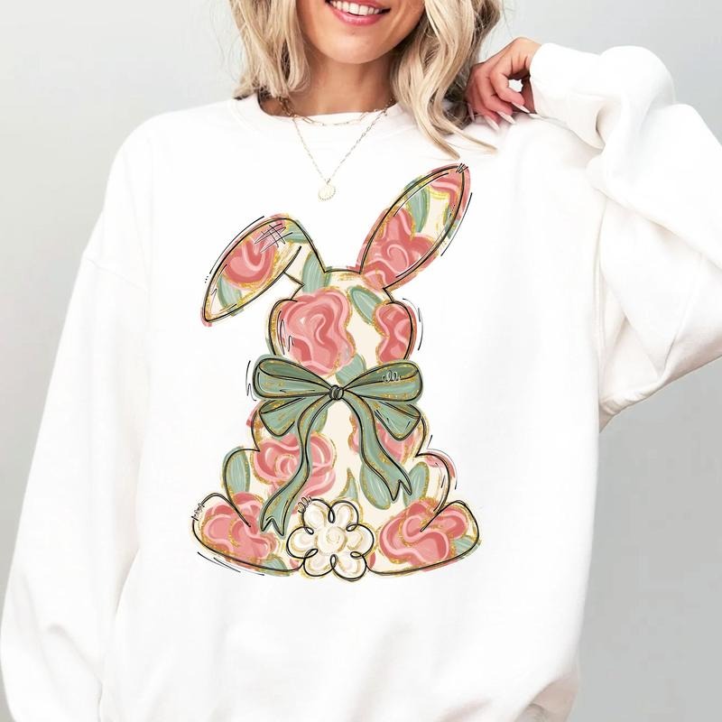 Floral Easter Sweatshirt, Easter Shirt, Coquette Bow Easter Tshirt, Easter Rabbit Shirt, Easter Shirts for Women, Easter...
