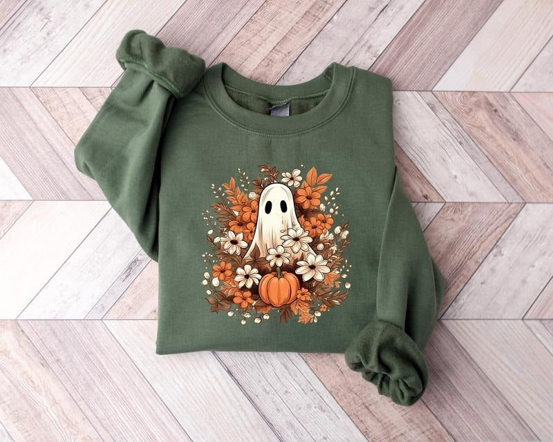 Floral Ghost Sweatshirt, Vintage Floral Ghost Shirt, Halloween Ghost Sweatshirt, Flower Halloween Shirt, Retro...
