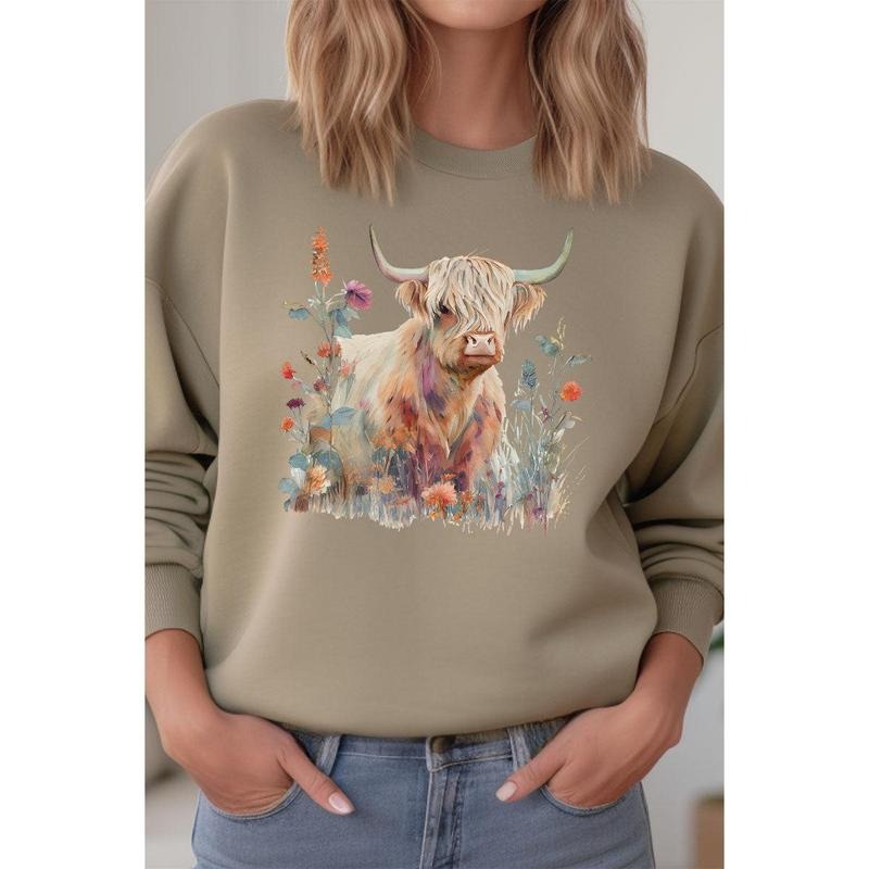 Floral Highland Cow Unisex NuBlend Crew Sweatshirt Shirt Hoodie | PrintMintTees.com