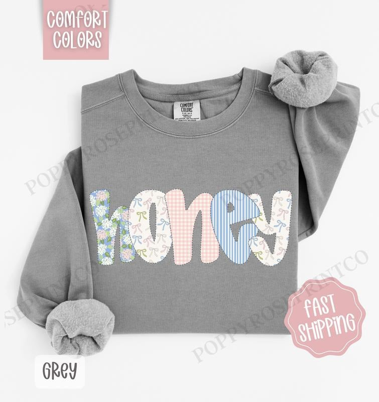 Floral Honey Comfort Colors Sweatshirt, Cute Spring Grandma Sweater, Coquette Honey Crewneck Shirt Hoodie | PrintMintTees.com