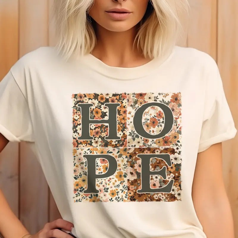Floral Hope Tee Patchwork Floral Hope Tshirt Fall Floral Hope Sweatshirt Patchwork Floral Hope Sweatshirt Boho Fall...
