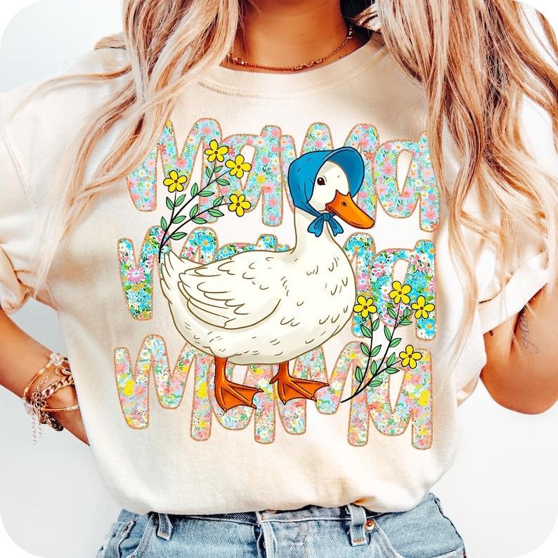 Floral Mama Goose Tshirt, Mama Goose Shirt, Girly, Goose Mother's Day T-Shirt, Floral Mama Tee, Duck, Goose Lover Hoodie...