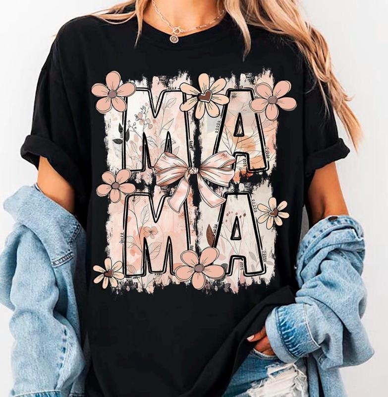 Floral Mama Shirt,Mom Gift shirt, Trendy Mom T-shirt, Women's Flower Mama Shirt, Coquette Pregnancy Reveal Gift for New...