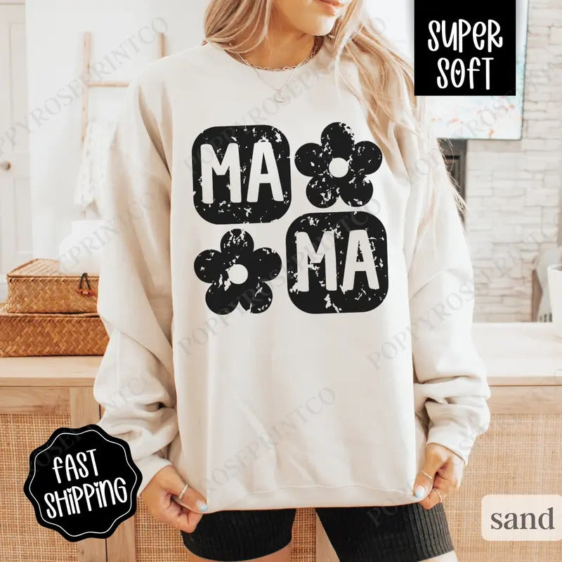 Floral Mama Sweatshirt, Cute Women's Crewneck, Trendy Women's Sweater T-Shirts, Hoodie | PrintMintTees.com