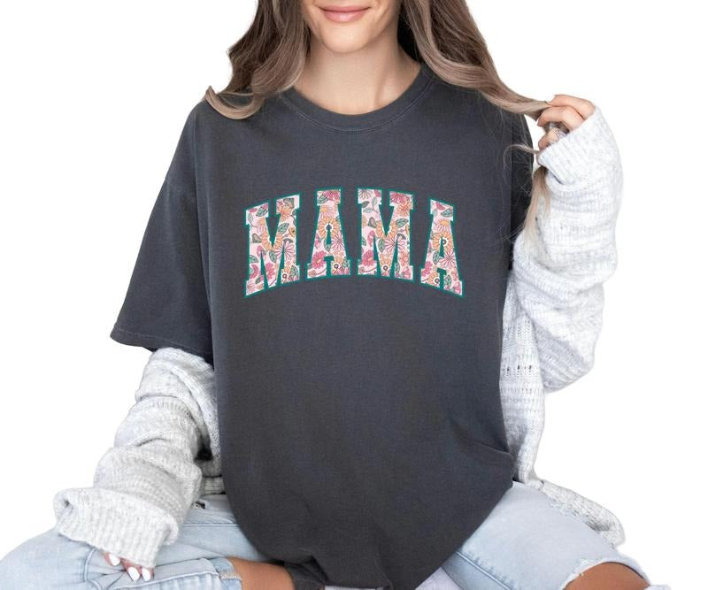 Floral Mama Teal Print Comfort colors Tee shirt Hoodie, Sweatshirt | PrintMintTees.com