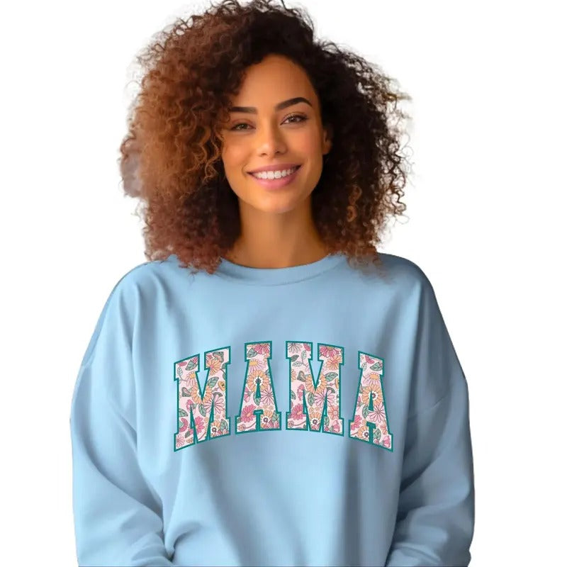 Floral Mama Teal Print Crewneck Sweatshirt Shirt Hoodie | PrintMintTees.com