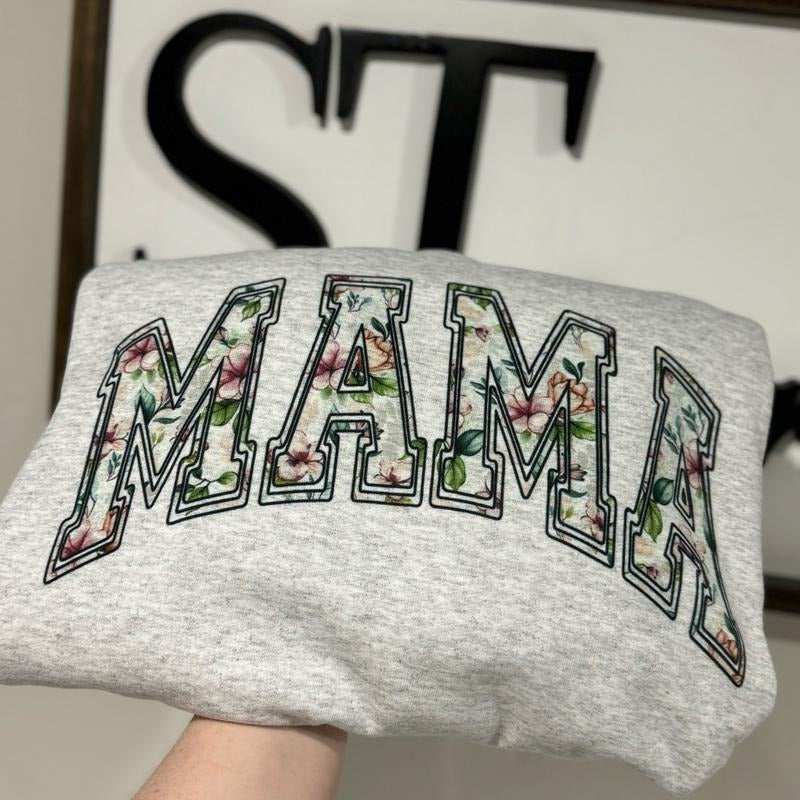 Floral Mama varsity Crewneck sweatshirt unisex sizing Casual Cotton Womenswear Comfortable Sweaters Fit Day T-Shirts, Hoodie