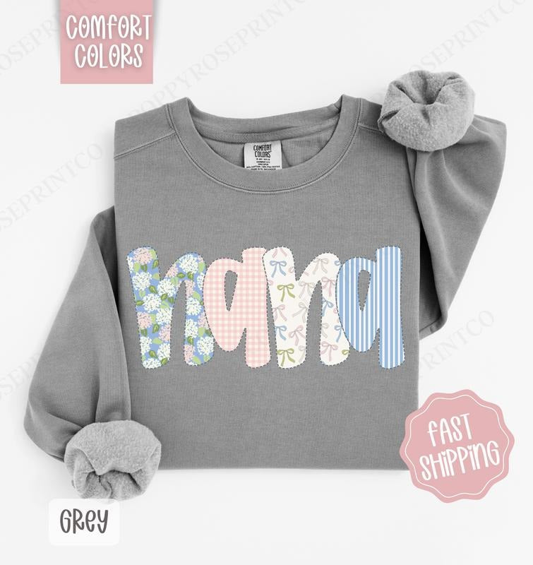 Floral Nana Comfort Colors Sweatshirt, Cute Spring Grandma Sweater, Coquette Nana Crewneck Shirt Hoodie | PrintMintTees.com