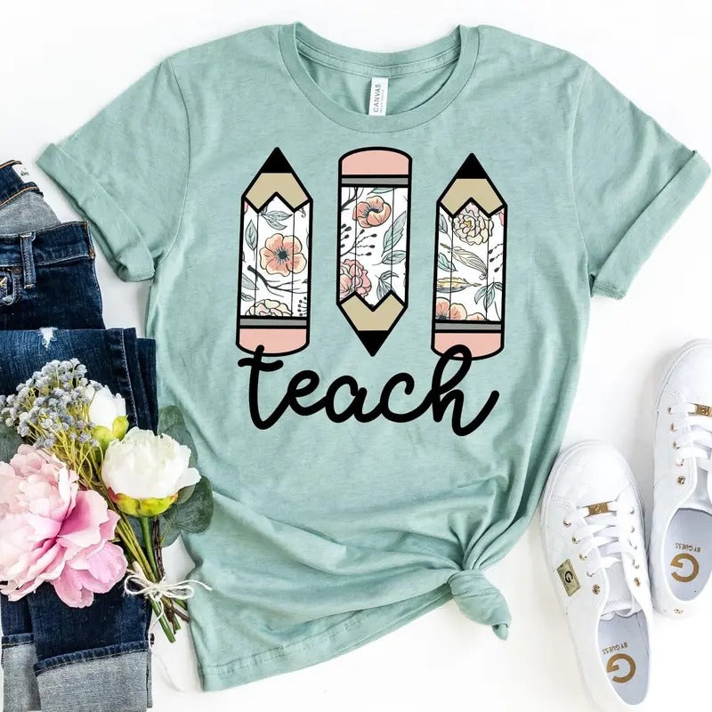 Floral Pencil Teach Shirt Teaching Shirts Teacher Shirt Field Trip Shirts For Teachers Teach Latarshia Grant Hoodie...