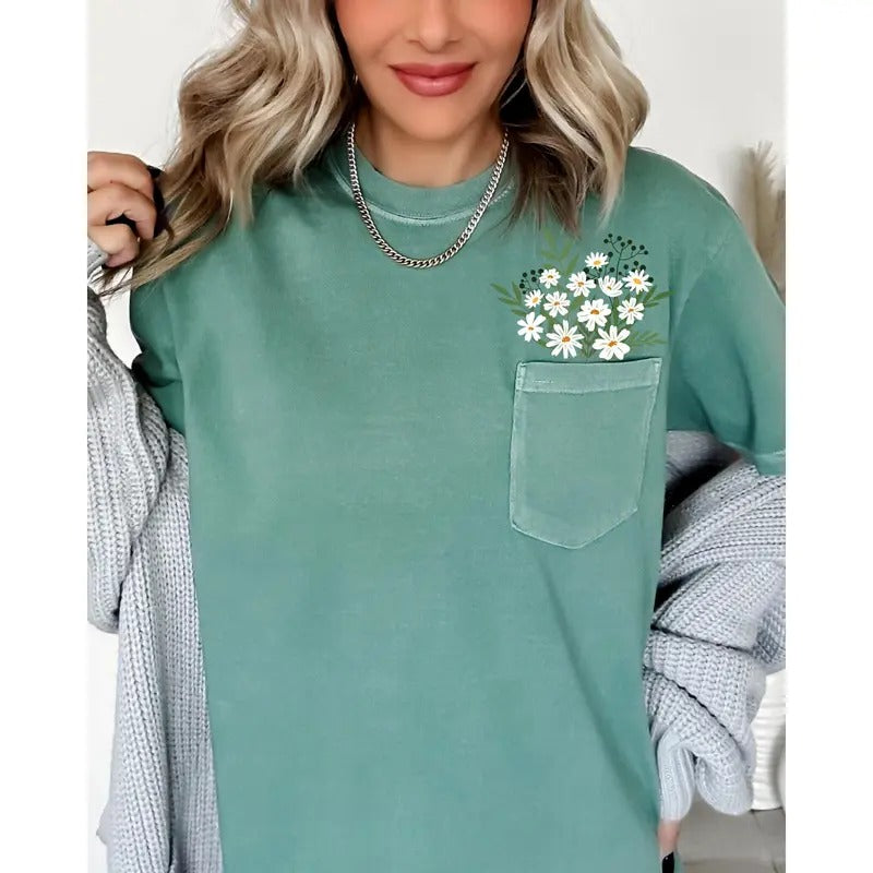 Floral Pocket Vintage Flowers Boho Floral Summer Gardening Festival Nature Shirt Comfort Color T-Shirts, Hoodie, Sweatshirt