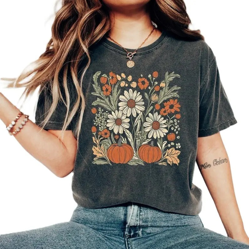 Floral Pumpkin Fall Flower Pumpkin Fall Pumpkin Patch Boho Pumpkin Fall T-Shirts, Hoodie, Sweatshirt