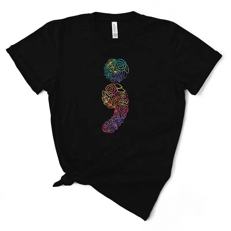 Floral Semicolon T-Shirt Hoodie Sweatshirt | PrintMintTees.com