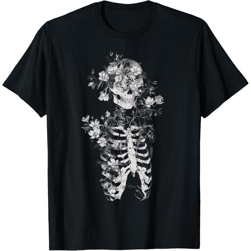 Floral Skeleton Flowers Goth Occult Death Dark Alt Aesthetic T-Shirt made in usa Hoodie Sweatshirt | PrintMintTees.com