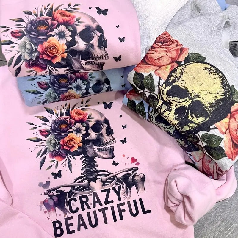 Floral Skull Sweatshirts Flower Skeleton Pullover Girly Skull Sweatshirt Sarcastic Girly Pullover Womens Rocker Hoodie...