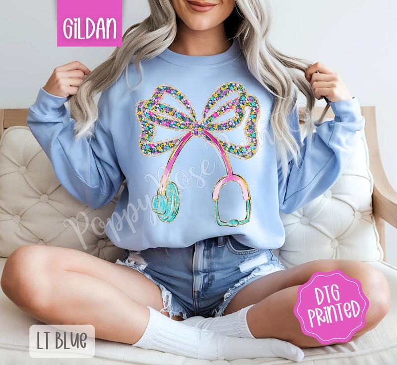 Floral Stethoscope Bow Cute Nurse Her T-Shirts, Hoodie, Sweatshirt
