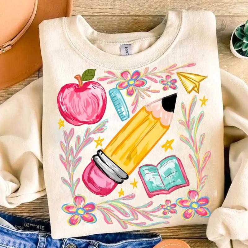 Floral Teacher Pencil Shirt, Coquette Teacher Back To School Sweatshirt, 1st Day Of School Shirt, Teacher Appreciation,...